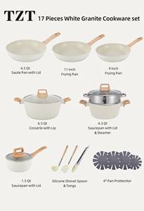 Batterie de cuisine antiadhésive en <span class=keywords><strong>aluminium</strong></span> moulé sous pression et en granit 17 pièces <span class=keywords><strong>sans</strong></span> <span class=keywords><strong>PFOA</strong></span> - Product Image 2