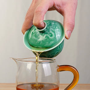 Service à thé Gaiwan en porcelaine Celadon Dragon et Phénix, avec couvercle, pour thé Kung Fu - Product Image 3