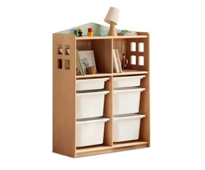 Estante de Almacenamiento Abierto de Madera Maciza, Organizador de Juguetes para Niños, Estante de Juguetes de Madera <span class=keywords><strong>Montessori</strong></span> con Contenedores Blancos - Product Image 5