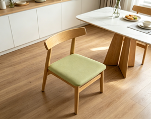 Chaise scandinave en bois avec siège rembourré vert, meubles modernes pour salon - Product Image 3