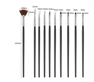 Lot de 10 pinceaux à manche en plastique noir pour nail art, gel, acrylique, lignes fines, pour la conception de manucure - Product Image 1