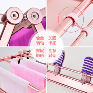 Foldable X-Shape <b>Clothes</b> Drying Rack Rose <b>Gold</b> Reinforced Version Indoor Household Towel Rack Balcony Drying Rack - Product Image 2