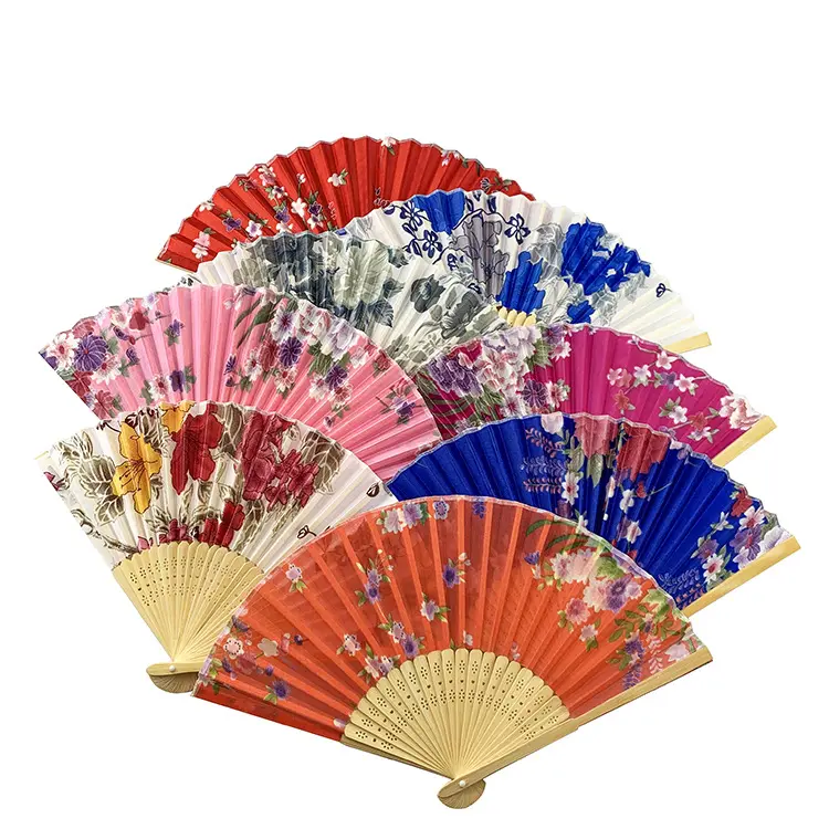 Wholesale Japan flower Style Custom Bamboo paper held fans Folding japanese hand fan For Wedding