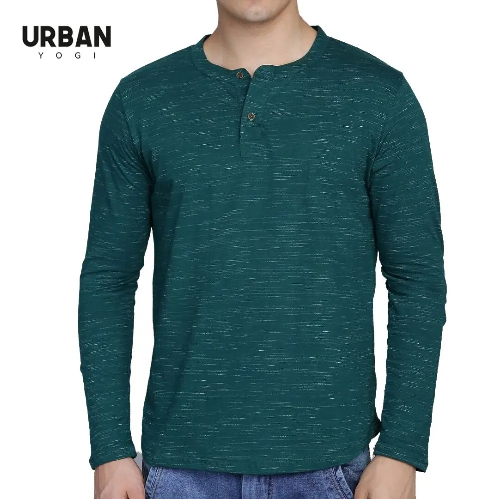 Amazon Hot Selling Full Sleeve Men's Slub Cotton Fabric Henley T-shirt Polo Shirt for Men shirts casual tee shirts for summer