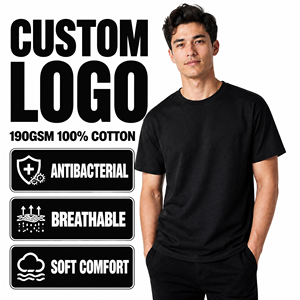 เสื้อยืดคอกลมผู้ชายผ้าฝ้ายแท้ 100% 190gsm  โลโก้สั่งทำได้ สีพื้น ใส่สบาย ขายส่งเสื้อยืดผู้ชาย - Product Image 1