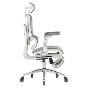 Chaise de bureau grise haut de gamme avec appui-tête et dossier réglables, design moderne, chaise en maille avec base en métal, vente en gros - Product Image 3