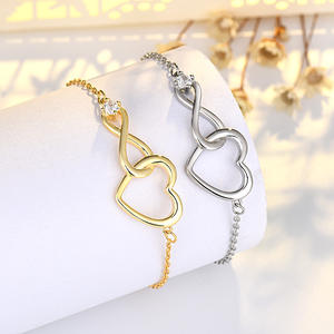 Pulsera Versátil para Mujer, Chapada en Oro de 22k, con un Solo Circonita, Diseño de Corazón Infinito en Forma de 8, Estilo Vintage, Hueca - Product Image 1