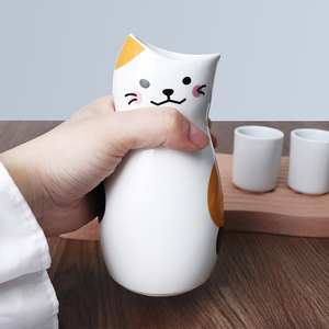 Tazze di bottiglia di vino di ceramica del regalo creativo di progettazione del gatto di stile giapponese su ordinazione che servono il Set di Sake della porcellana - Product Image 5