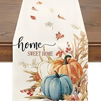 Chemin de table de Thanksgiving en tissu de lin, motif citrouille et feuille d'érable, pour la récolte d'automne, décoration de table de salle à manger et de maison, vente en gros