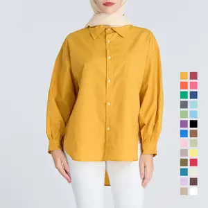 Women's basic shirt long-sleeved malaysia muslim blouse casual one size shirt blouse femme bureau blouse for muslim women