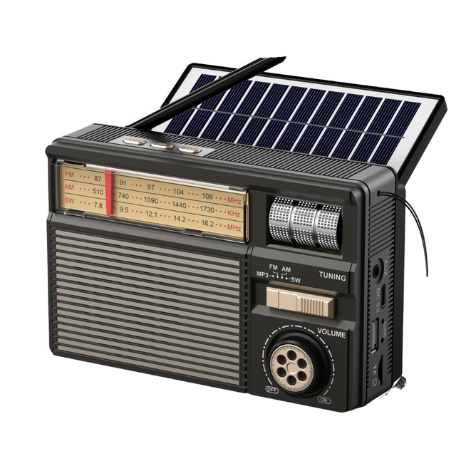 Portable Radio Wireless Speaker FM/AM/SW Support USB/TF Playback USB-C/Solar/Lanyard Built-in Battery Small Radios for Outdoor