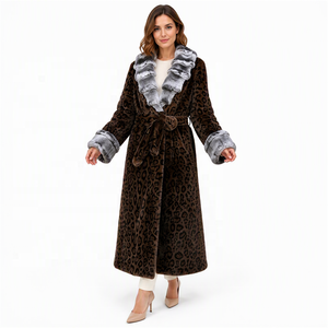 Damen Leoparden-Print Kunstfell Langer Mantel Winter Eleganter Gürtel-Wärmemantel mit Kontrast-Flauschkragen und -Manschetten Öko-Kunstfellmantel - Product Image 6