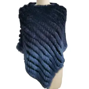 Hot sale natural cheap fur shawl yarn knitted rabbit fur shawl/ladies poncho shawl