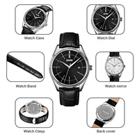 Reloj de Hombre con Correa de Cuero, Diseño Simple y Moderno, Cristal, Esfera de 40 mm, Resistente al Agua 30 m, Cuarzo, Correa de 20 mm, Esfera con Indicadores, Calendario, Estilo Ejecutivo