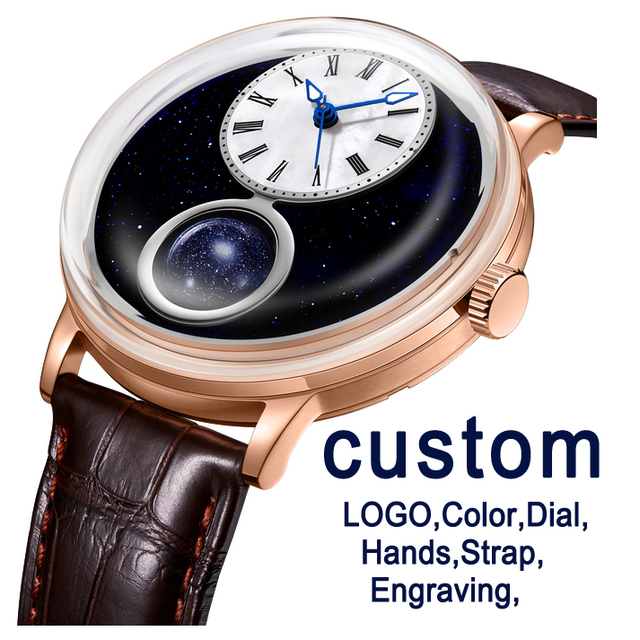 24 Hours Display 3D Rotating Lapis Lazuli Mechanical Automatic Watches Customized Logo Luxury Men's Wristwatch Manufacturers OEM