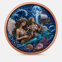 Pièces de monnaie en cuivre haute définition 5 oz .999 Cuivre pur Impression UV colorée Sirène Lyre Coquillage Corail Perle Pièces de monnaie en cuivre