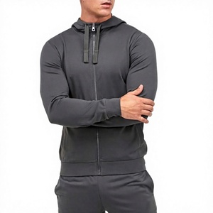 Survêtement zippé à capuche gris foncé imprimé pour homme, manches longues, écologique, séchage rapide, respirant, coupe sportive, poches latérales, hiver - Product Image 1