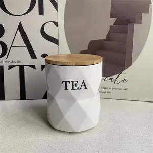 Керамический контейнер для чая с деревянной крышкой, белый фарфоровый герметичный резервуар для хранения небольшого фарфора