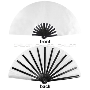 พัดลมไม้ไผ่สีดำสำหรับมือถือขนาด33ซม. พัดลมคลัตช์พิมพ์ลายเองได้ - Product Image 3