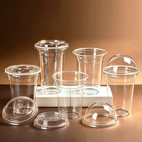 Gobelets en plastique transparent PET pour boissons froides et café, avec logo personnalisé imprimé, 12 oz et 16 oz, jetables, avec couvercle