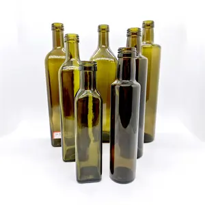 Auf Lager 250 ml 500 ml 750 ml 1000 ml quadratische runde dunkelgrüne Dorica-Glasflasche für Kochöl leere Olivenölflasche mit Schraubverschluss