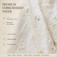 Tissu transparent brodé de qualité supérieure, 60% rayonne, 40% polyester, voile brodé floral pour abaya