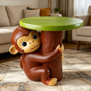 Neuartige handbemalte Affen-Skulptur aus Kunstharz, tierförmige Figur, baumförmiger Beistelltisch, Couchtisch-Dekoration für den Innenbereich - Product Image 6