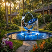 Fontaine sculpturale en acier inoxydable poli miroir pour hôtels, places publiques, jardins et décoration commerciale
