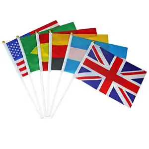 Fast Delivery All Country High Quality Polyester Hand Flag14*21cm Custom Hand Held Flag With Plastic Pole
