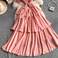 Robes haut de gamme, robe élégante pour femme, robe à fleurs tridimensionnelles perlées, col rond, ourlet plissé, jupe plissée