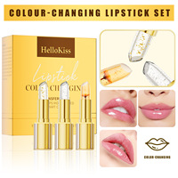 Kit de 3 rouges à lèvres minéraux finition naturelle, avec feuille d'or et cristaux, nourrissant, hydratant et changeant de couleur