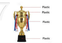Trophée en plastique doré sur mesure en gros, 3 tailles, avec base noire pour événements sportifs