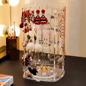 Suporte de brincos de haste 360, rotativo, colar, pingente, exibição de 4 tamanhos, porta joias, expositor