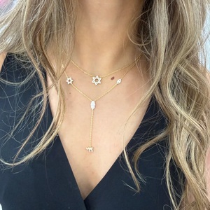 Amuleto Segno di Vita, Gioielli <span class=keywords><strong>Religiosi</strong></span> Ebraici, Collana da Donna Placcata Oro con Stella, Mano, Occhio, Charm Chai e Lariat - Product Image 2