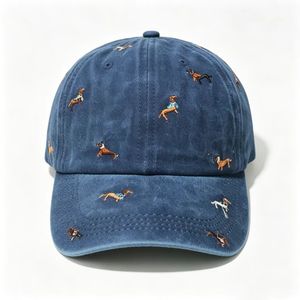 Casquette de baseball en coton délavé multicolore avec broderie mini chien, casquette snapback décontractée réglable, chapeau de soleil polyvalent pour l'extérieur - Product Image 1