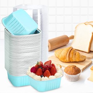Moules à gâteaux miniatures de 300 ml (10 oz), moules à cupcakes carrés jetables, petits moules à dessert, contenants en aluminium avec couvercle - Product Image 4