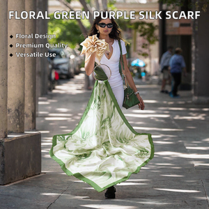 New Luxury Fashion Atmosphere Floral Green Purple Satin <b>Silk</b> Medium <b>Scarf</b> Korean <b>Neck</b> Spring Summer Autumn Square <b>Scarf</b> Custom - Product Image 2