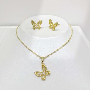 Ensemble de boucles d'oreilles et collier en argent sterling 925 plaqué or 18 carats, motif abeille, trèfle et papillon, bijoux de luxe pour femmes. - Product Image 2