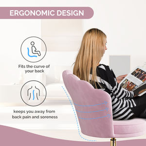 Chaise de coiffeuse pivotante moderne en velours avec dossier en forme de pétale, design ergonomique, hauteur réglable pour chambre, maison, hôtel, dressing - Product Image 5