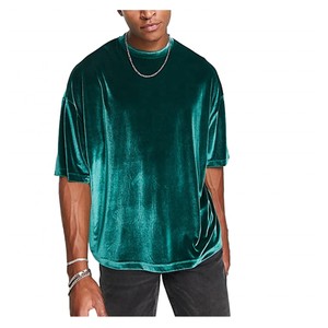 T-shirt in <span class=keywords><strong>velluto</strong></span> verde oversize con logo personalizzato di alta qualità in <span class=keywords><strong>velluto</strong></span> bianco per donne e uomini - Product Image 1
