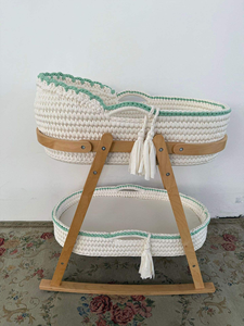 Customized Crochet <strong>Moses</strong> <strong>Basket</strong> Double/Single Layer Design Baby Bassinet with Wood Stand for Nursery - Product Image 5