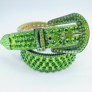 Özel Logo bayanlar Bling kadın erkek kristal batı geniş parlak elmas eşleşen kot deri çivili bel taklidi kemer - Product Image 5