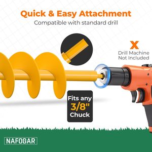 NAFOGAR Garden <strong>Auger</strong> <strong>Drill</strong> <strong>Bit</strong> Planting 1.6x16.5 3.5x16 Painted Finish 3/8 Inch Hex Drive for Spiral - Product Image 5