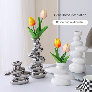 Vaso da tavolo in ceramica argento di lusso in stile moderno in stile Ins semplice Design creativo per il soggiorno tavolo da pranzo per fiori secchi - Product Image 1