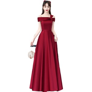 Off The Shoulder Burgundy Satin Evening Dress Natural Waist Long A Line Formal Wedding Party Dress - Product Image 5