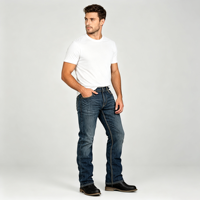 Jeans slim bootcut pour homme, taille basse, en coton et élasthanne, denim rétro western, cinq poches, décontracté