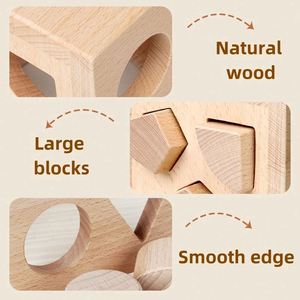 Jeu de tri de formes en bois de hêtre naturel pour bébés de 0 à 3 ans, jeu Montessori, cube en bois pour développer l'intelligence - Product Image 4