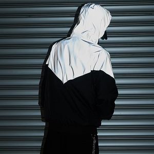 Custom <b>Reflective</b> Windbreaker <b>Jacket</b> Hi-Vis Night Glow Patchwork Techwear Streetwear <b>Men</b> Hooded Track <b>Jacket</b> for Brand - Product Image 3