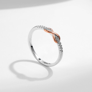 S925 <b>Silver</b> <b>Eternity</b> Band <b>Ring</b> Women's Rose Gold Plated Infinite Design Round Diamond Pave Setting Romantic Engagement <b>Ring</b> - Product Image 3