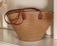 Panier en paille naturelle fait main, design classique simple, grand espace, idéal pour le shopping, les voyages et la plage - Vente chaude